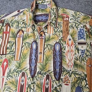 Vintage High Seas Trading Hawaiian Aloha Shirt Size Large Surfboards Waikiki USA